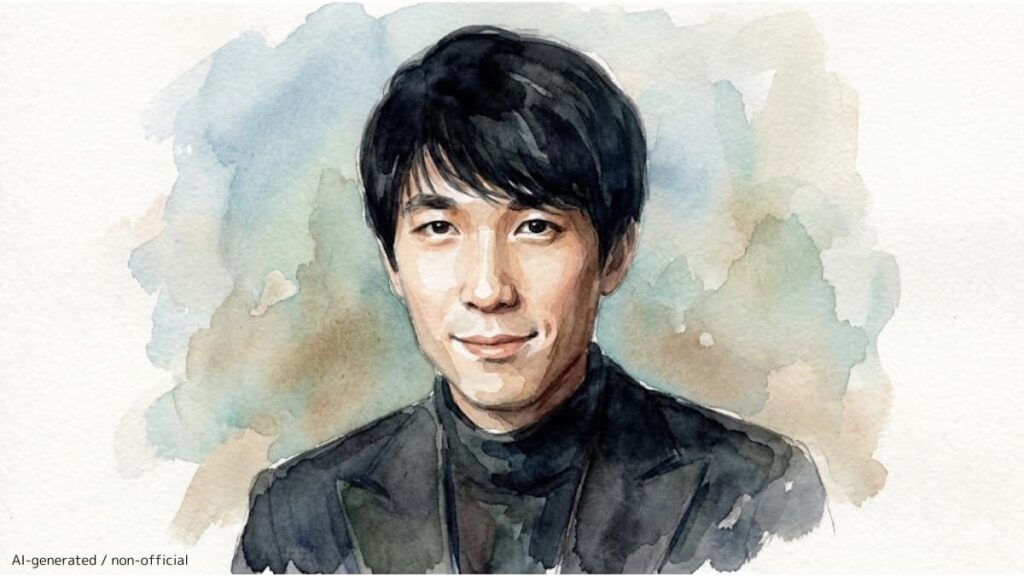 エリック・ルーの水彩画風の似顔絵。AIによる生成。非公式画像。